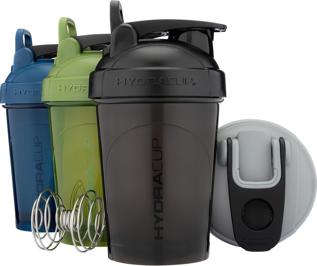 Hydra Cup ProFlow Shaker Flasker | Protein Shaker Cups med Whisk Ball, Leak-Proof Lid, Skjult bærehåndtak | BPA-fri Gymmikser for proteinpulver, blandingstilskudd (4 Pakke med vanlig whisk)