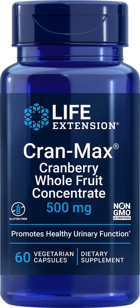 Life Extension Cran-Max®, 500 mg, Cranberry hele fruktkonsentratet, fremmer urinveiens helse med kraftige antioksidanter, glutenfri, vegetarisk, ikke-GMO, 60 kapsler