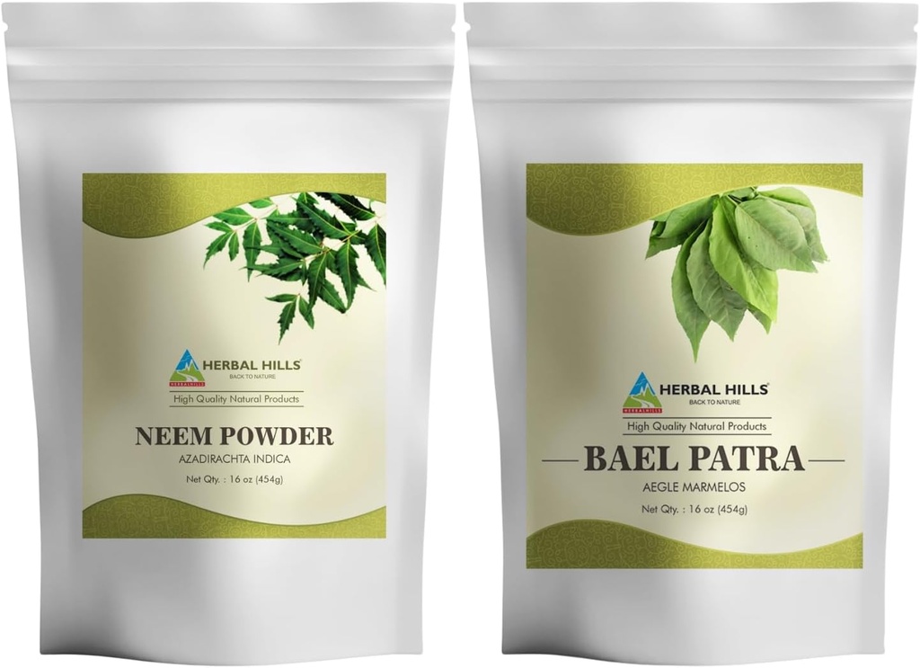 HERBAL HILLS Neem Leaf pulver og Bilva Bael Leaf pulver pakke med 2 Combo