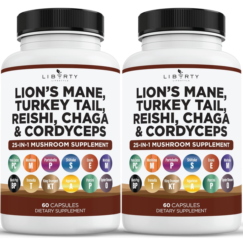 Lions Mane Mushroom Supplement med Tyrkia Tail Reishi Cordyceps Chaga med Marshmallow Root - 2-Pack