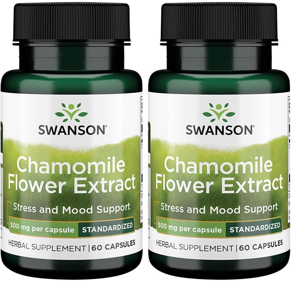 Swanson Kamille Blomster Ekstrakt 500 Milligram Standardisert til 1,2% Apigenin 6 mg per Kapsel 60 Kapsler (2 Pakke)