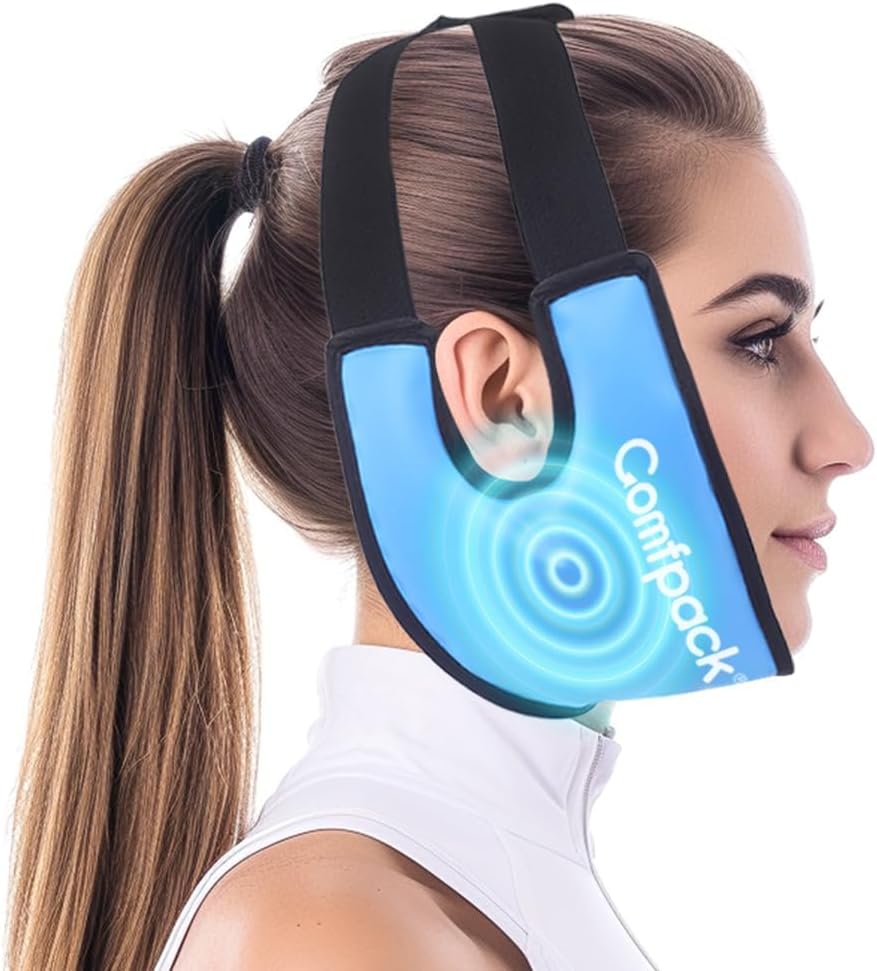 Visdom tenner ispakke hode Wrap med øre hull design, FSA kvalifisert, mykt ansikt is pakke reusable Gel Hot Cold terapi for TMJ smerte lindring, oral kirurgi, ansiktsvømming, Tonsilektomi gjenoppretting