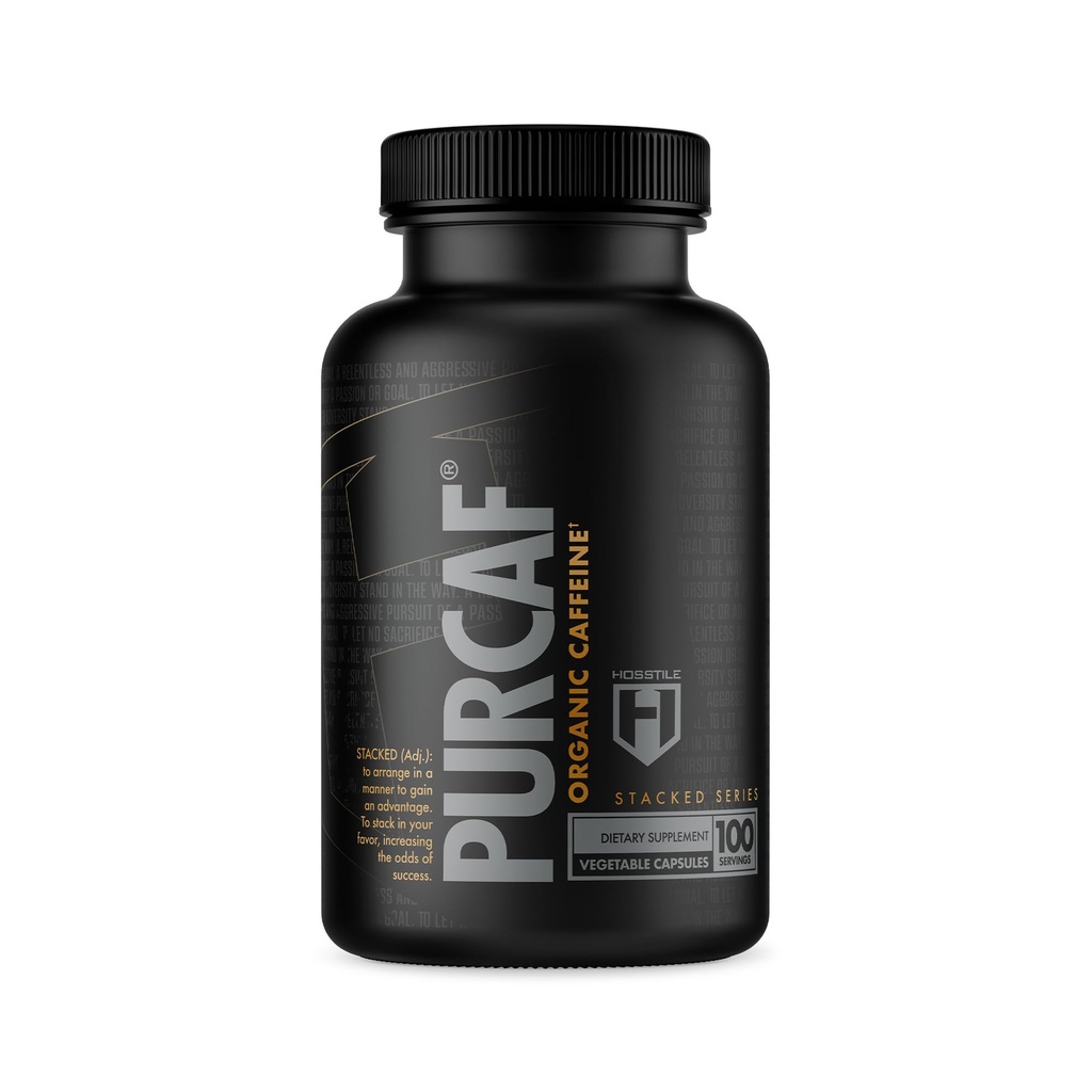 HOSSTILE Purcaf Organic Koffein Kapsler, Naturlig energi Supplement, Ingen Krasj eller Jitters, Pre Workout Focus & Energi, 200 mg Per Servering, 100 piller