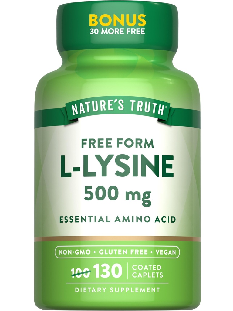 Naturens sannhet L-Lysine 500mg | 130 belagte kapeller | Gratis skjema | Essential Aminosyre | Vegan, ikke-GMO, & Glutenfri Supplement