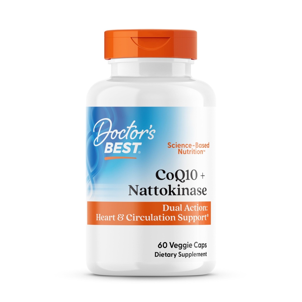 Doktorens beste CoQ10 100 mg + Nattokinase 2.000FU, støtter hjerte og sirkulasjon støtte, ikke-GMO, Glutenfri, Vegan, 60 Veggie Caps