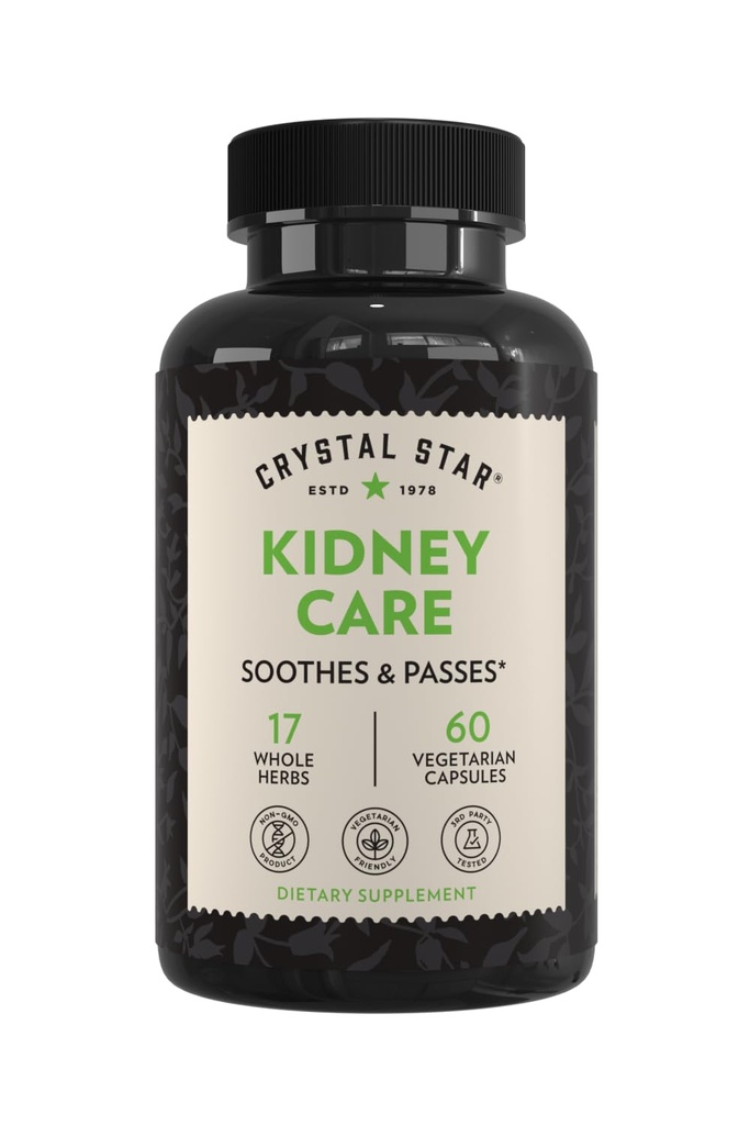 Crystal Star Njure Care (60 kapsler) – Herbal Supplement for Nyre Cleanse, Detox & Support - Steinrot, Gravel Root & Hydrangea Root - Ikke-GMO