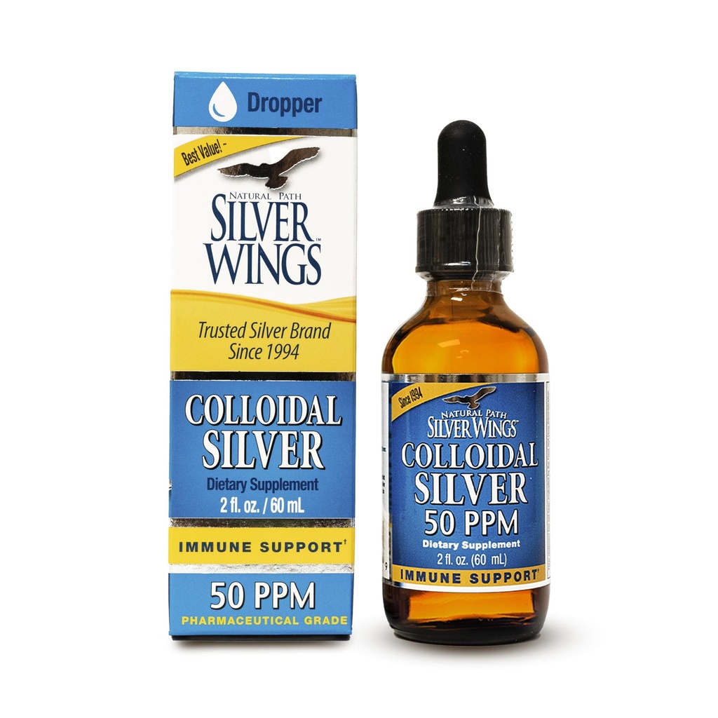 Naturlig Path Silver Wings Colloidal Silver 50ppm (250mcg) Immunstøtte Supplement 2 fl. oz. Dropper