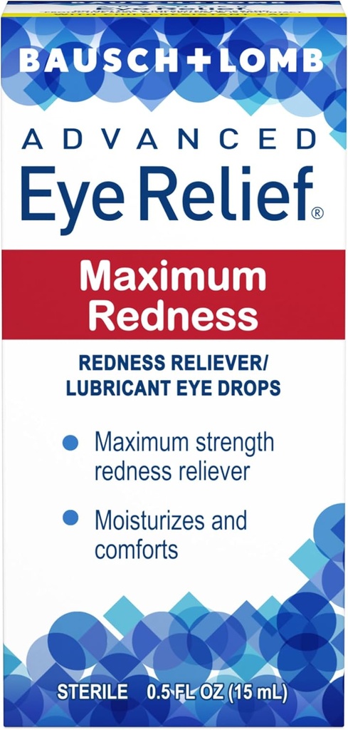 Bausch & Lomb Advanced Eye Relief Maksimal rødhet Lubricant Øyedråper fra 0,5 Fl Oz (15 ml) - Pakke med 5