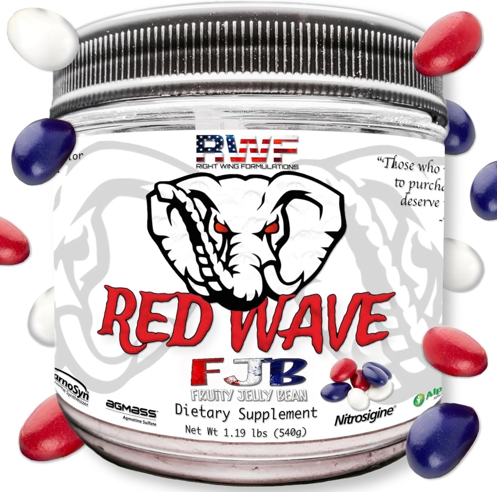 Rød bølge pre trening pulver med kreatin for menn og kvinner - full dose Supplement, Citrullin, Beta-Alanin, 300mg blandet koffein, nootropics, lang varig energi, 540 gram (Fruity Jelly Bean)