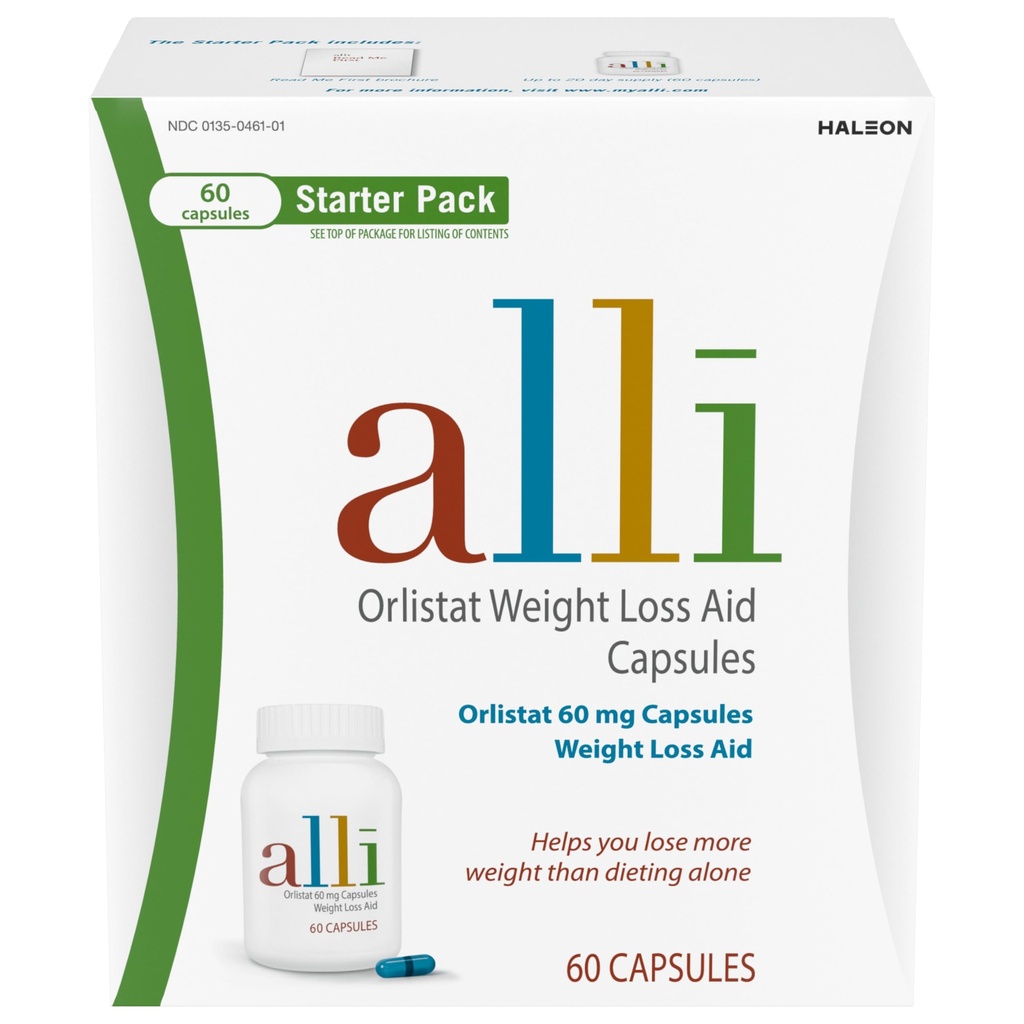 alli Diett vekttap Supplement piller, Orlistat 60 mg kapsler Startpakke, Ikke reseptbelagt vekttap hjelp, 60 tall (pakke med 1)