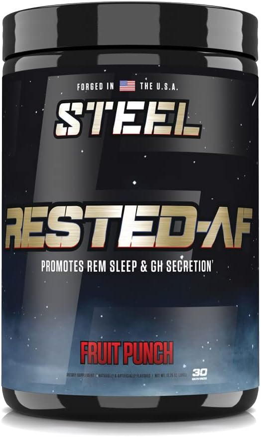 Stål Supplements Rested-AF I Deep Sleep Aid og Muscle Recovery pulver med GABA & Valerian Root Extract | Stress Relief og Kognitiv støtte | 30 Services (Fruit Punch)