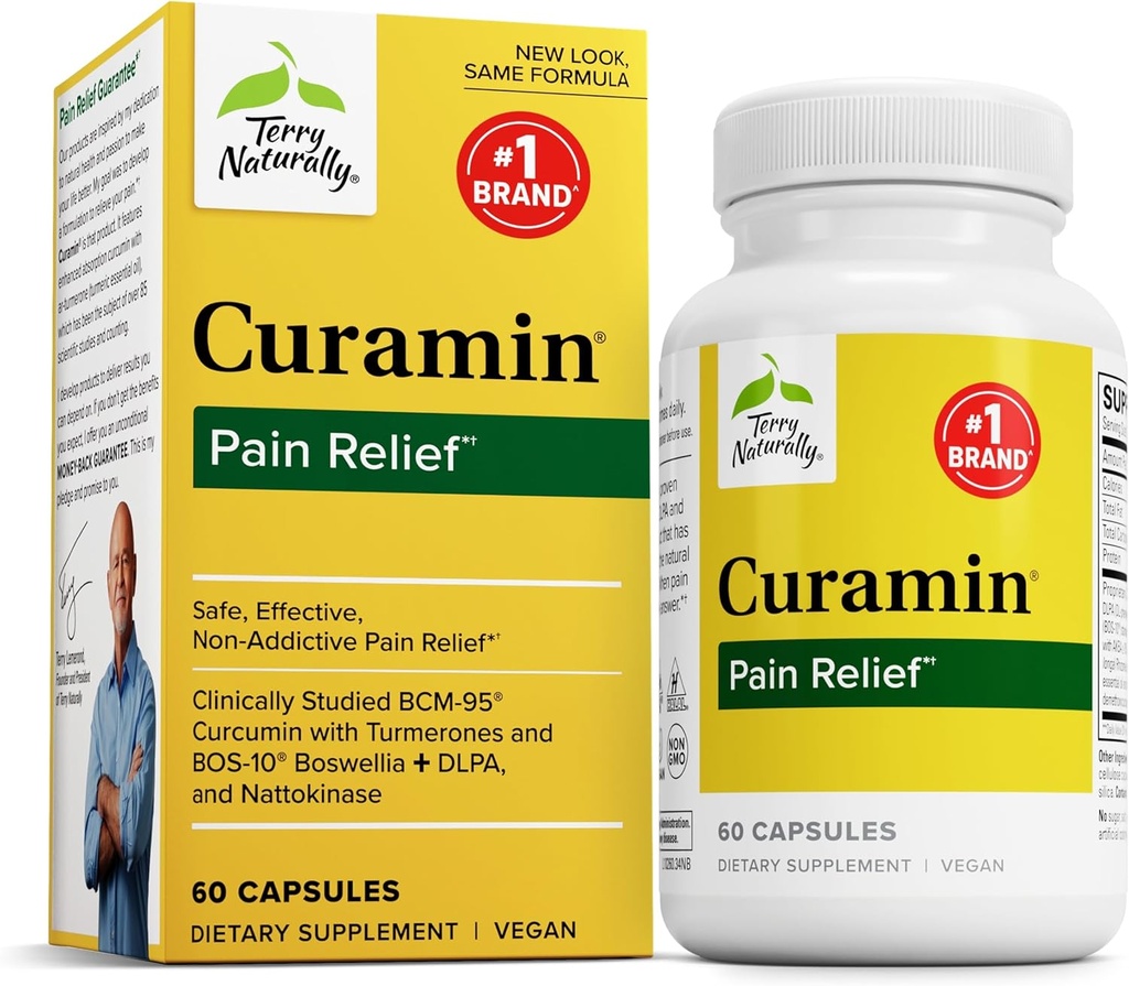 Terry Naturally Curamin - Curcumin Supplement for sirkulasjon og endorfin Støtte - Støtte for anledningsforstyrrelser - Hjelper sunne muskler - 60 kapsler