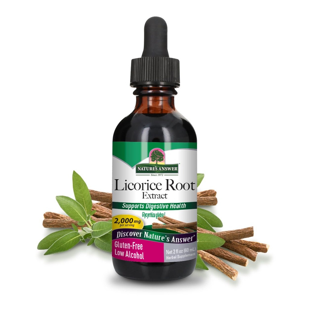 Naturens svar Licorice Root Supplement 2000 mg 2oz Lav-Alcohol Ekstrakt | Støtter Digestion | Fremmer pustefunksjon | Naturlig Detox | Single Count