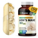 BIO KRAUTER Lions Mane Supplement Kapsler 1800 mg - 250 greve - Vegansk Lions Mane pulver Supplement for brain support - 3 måneders forsyning - Ingen fyllstoffer