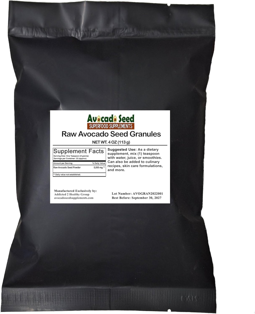 Raw Avocado Seed Granules 4 Ounces - Antioksidanter, Fiber, Kolesterol, Heart Helse,Skin Care-Made i USA-Original Produsent