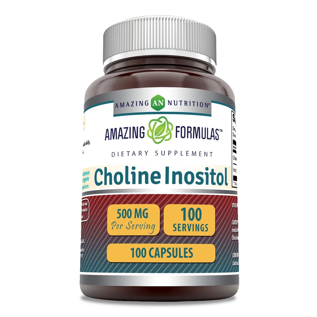 Amazing Formler Choline & Inositol 500 Mg Supplement | Kapsler | Ikke-GMO | Glutenfri | laget i USA (1 pakke | 100 greve)