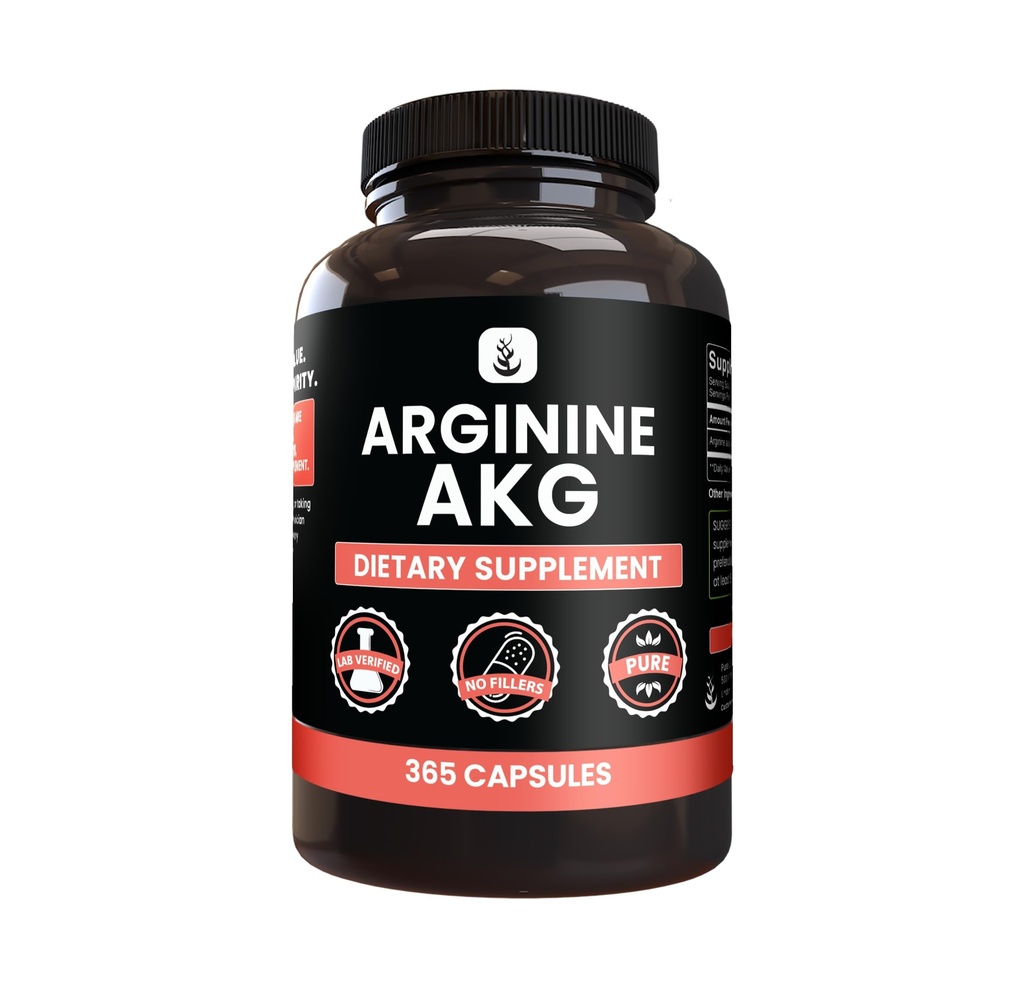 PURE ORIGINAL INGREDIENTS Arginin AAKG (365 kapsler) Ingen magnesium eller Rice Fillers, alltid ren, Lab verifisert
