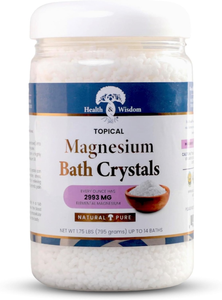 Helse og visdom Magnesium Badekar Krystaller - bade salter med høy konsentrasjon og forbedret absorpsjon for muskel og ledd relief - Døde havet Sourced - Unscented - 1,75 lbs - opp til 14 bruk