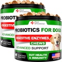 (2 Pack) Probiotika for hunder - Hundeprobiotika og digestive enzymer for gut helse, kløende hud, allergier, immunitet, Yest Balance - Prebiotika - Reduser diarrea, gass - 240 Probiotiske Chews for hunder