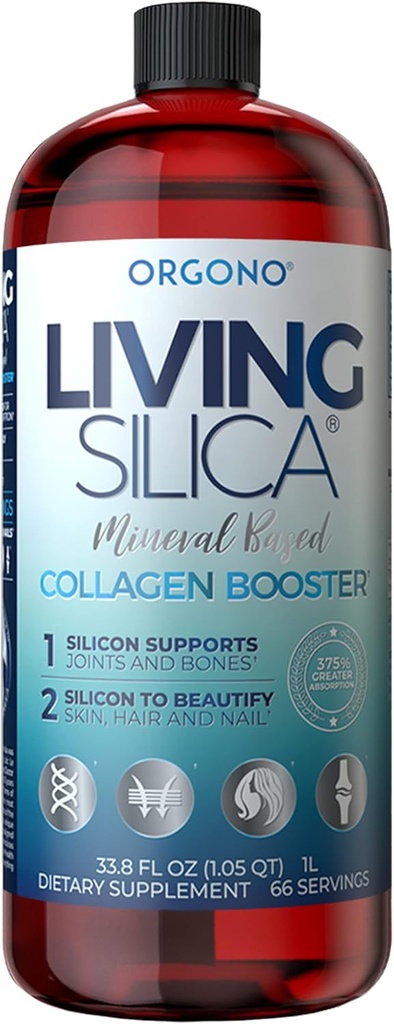 Orgono Living Silica Collagen Booster | Vegansk Mineral Basert Silica Supplement | Støtter sunn kollagen & elastin produksjon for felles og bein støtte, glødende hud, sterk hår og negler | 33,8 Fl Oz