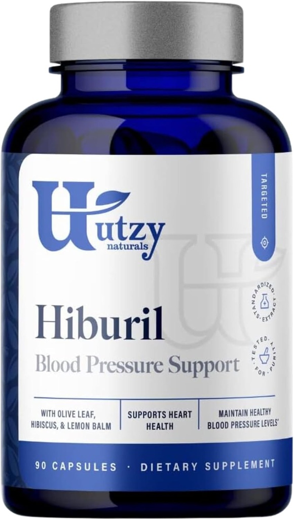 Utzy Naturals Hiburil | Blodtrykksstøtte formel | med Olive Leaf Extract, Hibiscus Extract, & sitron Balm Extract