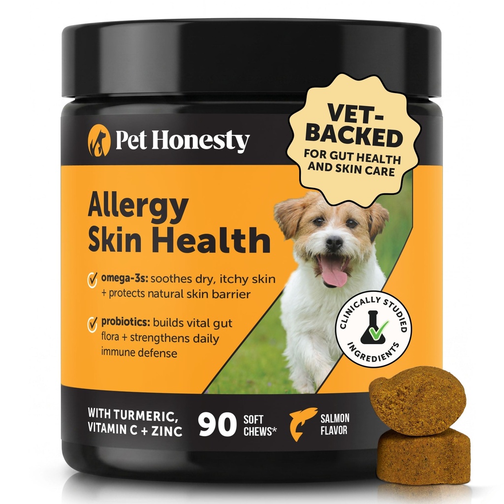Allergi Hud Helse – Allergi Itch Relief & Immune Support Chews med Fish Oil, Probiotika, & Vitamin E – bidrar til å redusere normal shedding, Soothe Sensitiv hud, & Digestive Helse (Salmon Flavor, 90 Ct)