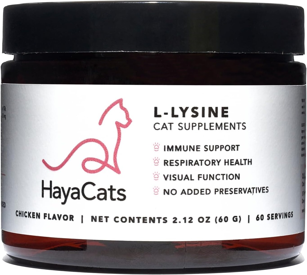 HayaCats L-Lysine pulver til katter – immun- og respiratorisk støtte – Vet-formulert kosttilskudd med kyllinglever – laget i USA – 60 serveringer