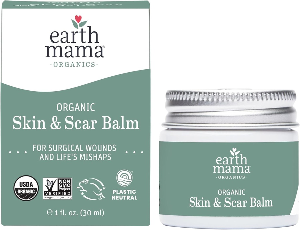 Earth Mama Organic Skin & Scar Balm |C-del Recovery Hudpleie, Graviditet Stretch Mark Scar Cream med organisk Jojoba olje, Tamanu olje og Gotu Kola