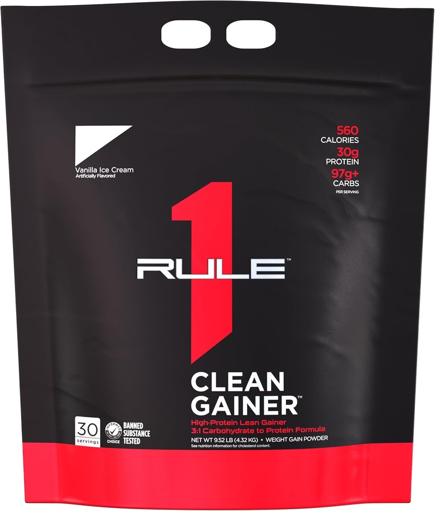 Regel 1 Clean Gainer - høyprotein Lean Gain Formel med 560 kalorier, 30g fullspektrumprotein, over 90g karbohydrater, under 6g fett (30 serveringer, Vanilla Ice Crème)