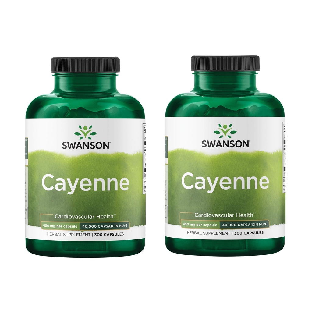 Swanson Cayenne - Herbal Supplement som fremmer dialyse, sirkulasjon og metabol støtte - Naturlig Formula kan støtte hjerte helse - (300 kapsler, 450 mg hver) (2 pakke)