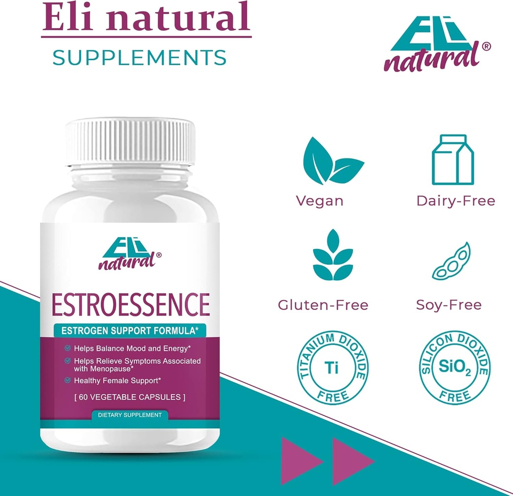 ESTROESSENCE Capsule for kvinner - Kvinnelig hormonbalanse Supplement Menopause Mood og energi støtte - gjenoppretter sunne østrogen nivåer ® 60 Ikke-GMO Vegetarisk Vegetarisk Veggie kapsler