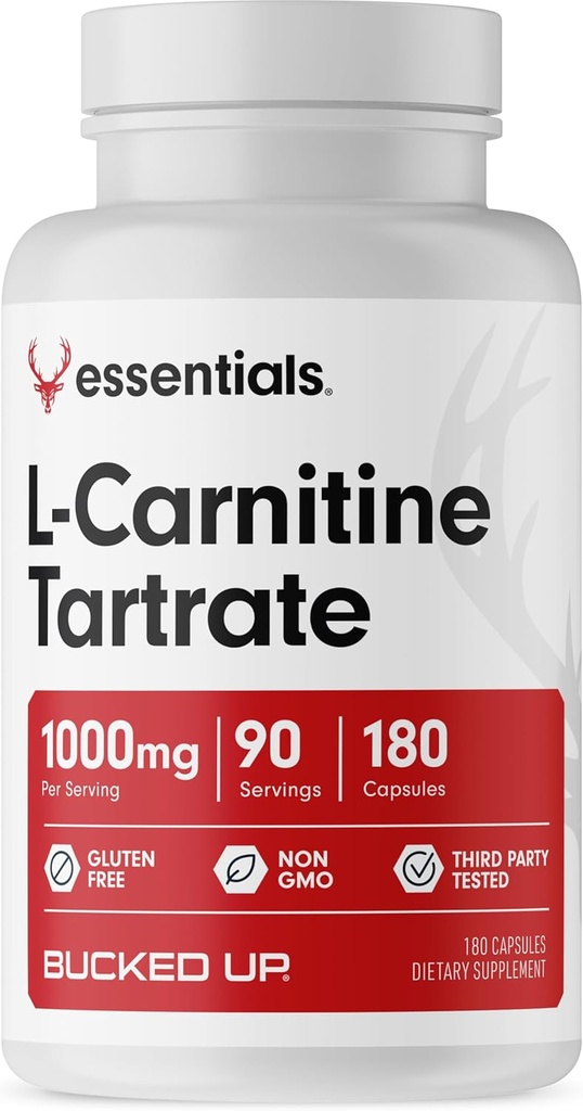 Bucked opp L-karnitin Tartrat 1000mg, Essentials (90 serveringer, 180 kapsler)