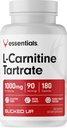 Bucked opp L-karnitin Tartrat 1000mg, Essentials (90 serveringer, 180 kapsler)