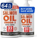 StrellaLab 64 OZ Salmonolje for hunder - Omega 3 for hunder og katter, kløe og allergi relief, Wild Alaskan Salmon Olje Hunder Hud & Coat, Hunde fisk olje væske, shedding Supplement EPA & DHA fettsyrer - 2Packs