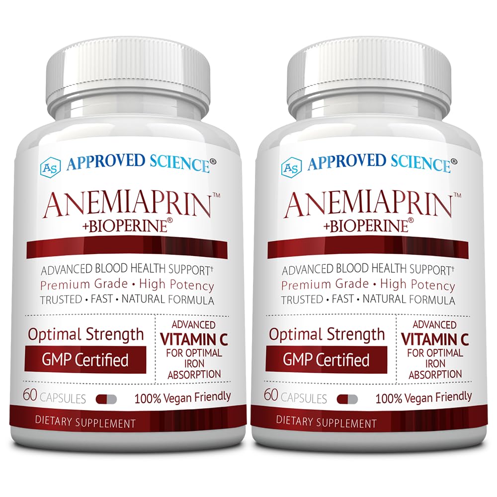 Godkjent vitenskap Anemiaprin - Absorberbar jern, vitamin C - Gentle på magen - 120 kapsler - 2 måneders forsyning - Ikke-GMO, Vegan