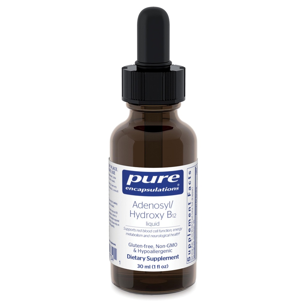 Rene innkapslinger Adenosyl/Hydroxy B12 Liquid 30 ml - støtter energimetabolisme og nevrologisk helse* - for hjernestøtte* - Glutenfri - Vegan - 1 Fl Oz
