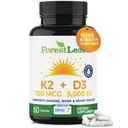 ForestLeaf Vitamin D3 + K2 (MK7) Supplement - MenaQ7 - Kalsium og vitamin D3 5000 IU Max Absorpsjon - Tand- og beinstyrke, hjertehelse, immunsystemstøtte - 60 Veggie Kapsler