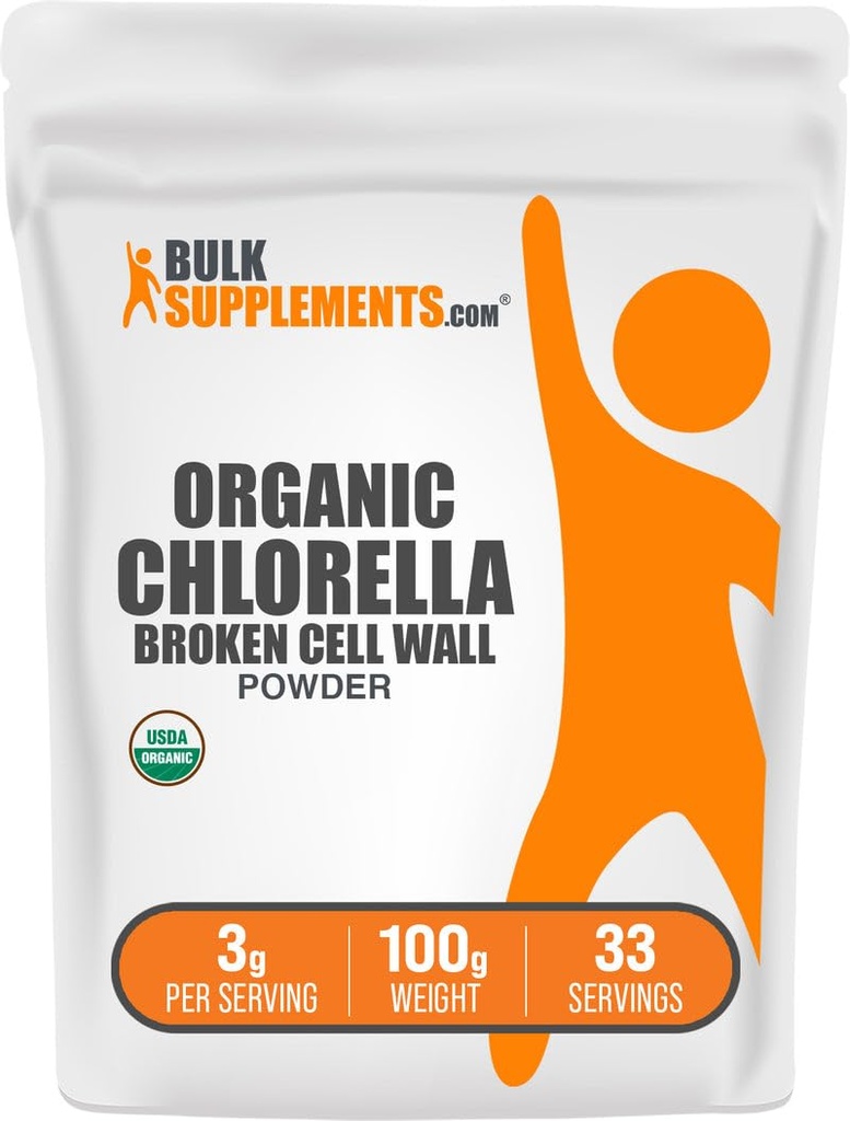 BulkSupplements.com Økologisk Klorella pulver - Broken cellevegg, Grønn Supermat pulver, Klorella Supplement - Glutenfri, 3g per servering, 100g (3,5 oz) (Pack of 1)
