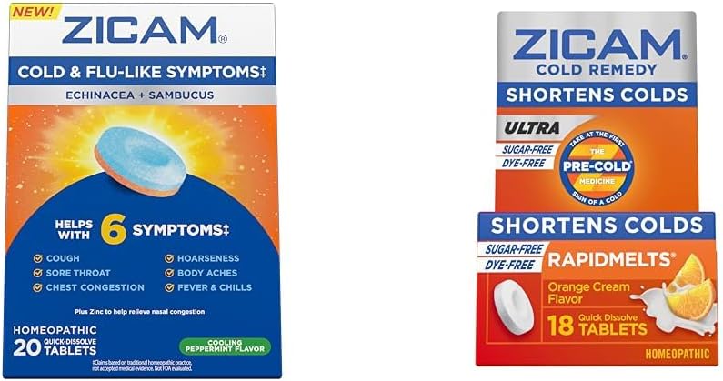Zicam Cold & Flue symptomer 20 tabletter Ultra kaldt remedy Rapidmelts 18 greve homøopatisk sink kald forkorting