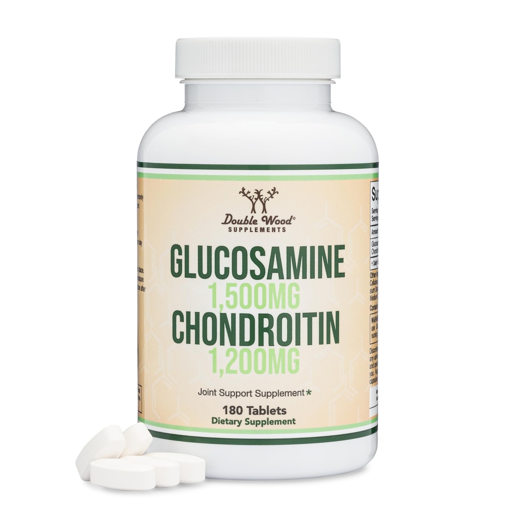 Glucosamine Chondroitin trippel styrke (1 500mg glukosaminsulfat, 1200mg Chondroitin) 180 tabletter, to måneders forsyning (Joint Support Supplement) Glutenfri, ikke-GMO ved dobbel tre