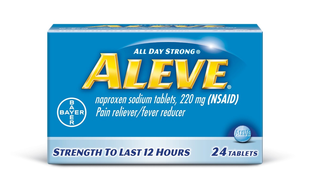Aleve tabletter med Naproxen Natrium, 220 mg (NSAID) Smerte Reliever / Fever Reduser, 24 greve, Blå