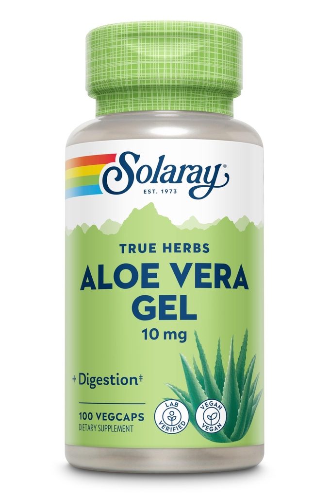 SOLARAY Aloe Vera Gel Konsentrat 200X - tilsvarende 2000mg Fresh Gel, Aloe Vera Capsules med Ginger, Peppermynt og Parsley, Herbal Wellness Support, Vegansk, Ikke-GMO, 60-dagers garanti, 100 Services
