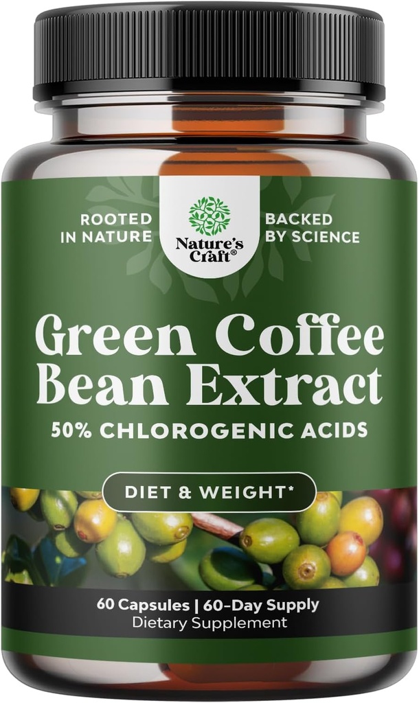 Ren grønn kaffebønne ekstrakt for vekttap piller - Diett Supplement for å brenne fett curb aptit og øke metabolisme for menn og kvinner - inneholder antioksidanter til detox og rengjøring - 750 mg kapsler