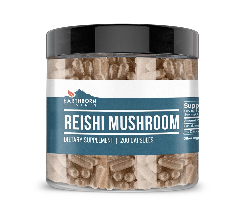 Jordfødte elementer Reishi Mushroom 200 kapsler, ren og ufortynnet, Ingen tilsetningsmidler