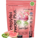 PowderVitamin Electrolytes pulver Plus (100 serveringer) Guava Kiwi Electrolyte pulver, null kalori, keto, 0 sukker, ingen maltodekstrin, 1000 mg kalium, 120 mg kalsium, 120 mg magnesium, Hydration pulver
