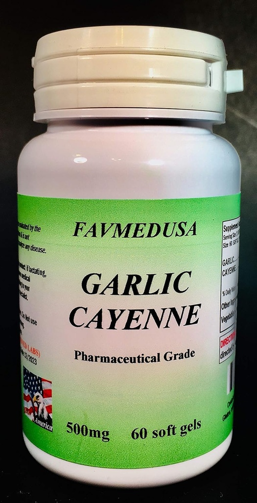 Hvitløk Cayenne, laget i USA - 60 softgels