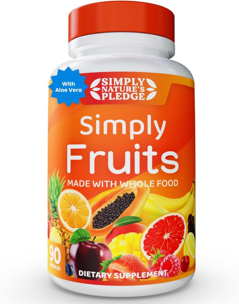 Bare naturens pledge - 90 fruktkapsler - laget med hele maten Superfoods, pakket med 25 forskjellige frukter - 100% soya gratis