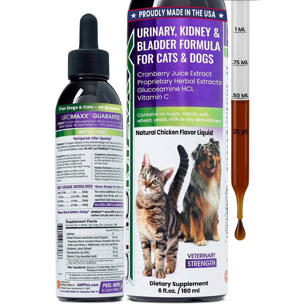 Cat & Hund Urin Tract behandling, Bladder & Nyre støtte for hunder og katter, kraftig likevel Gentle Pet Care, med flytende tranebær & glucosamine, kylling flavor, 6 oz flaske, 1 pakke