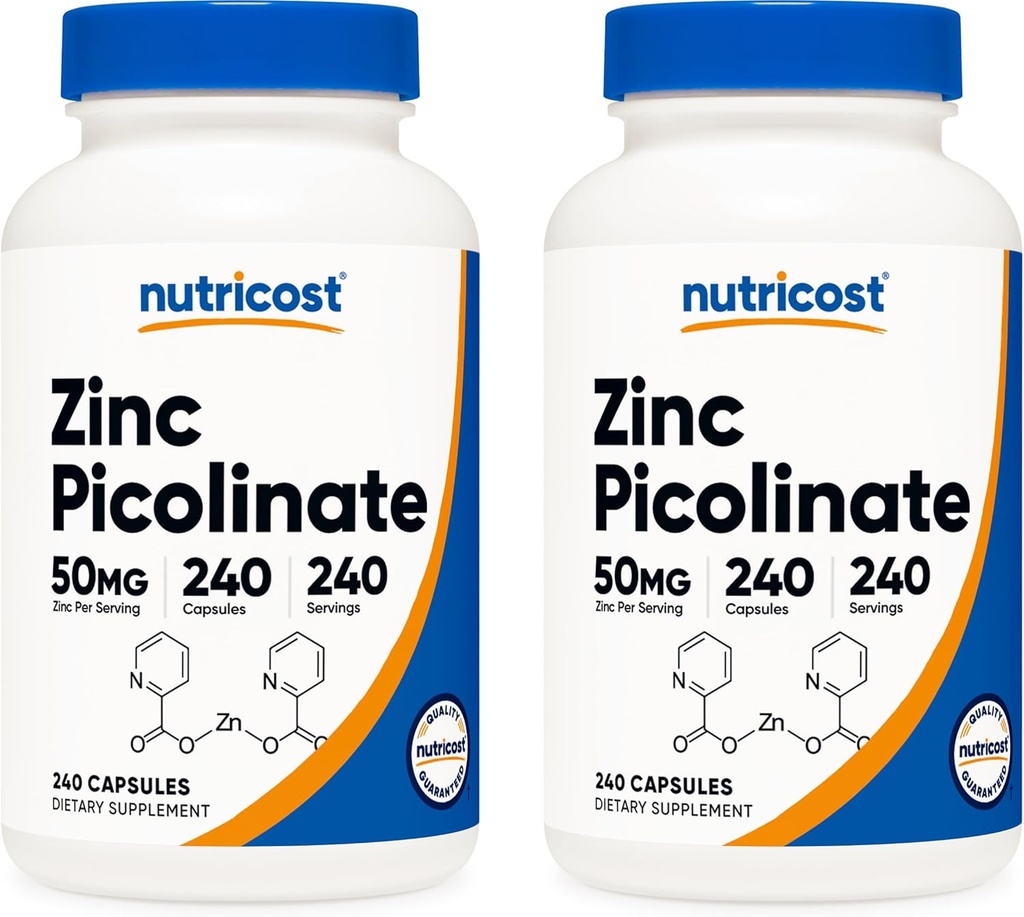 Nutricost Sink Picolinat 50mg, 240 Vegetariske kapsler (2 flasker) - Glutenfri og ikke-GMO